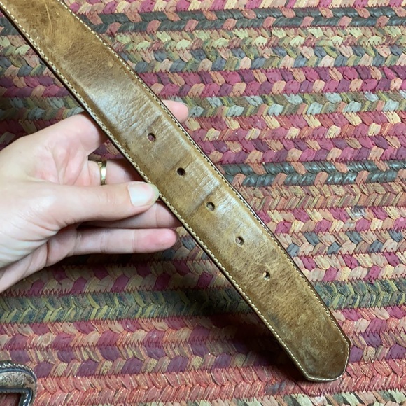 1995 VINTAGE JUSTINS BROWN LEATHER EMBROIDERED CONCHO WESTERN COWBOY BELT - Picture 5 of 10